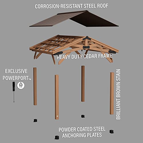 Backyard Discovery Norwood 14x12 All Cedar Wood Gazebo,Thermal Insulated Steel Roof, Durable, Supports Snow Loads and Wind Speed, Rot Resistant, Backyard Discovery