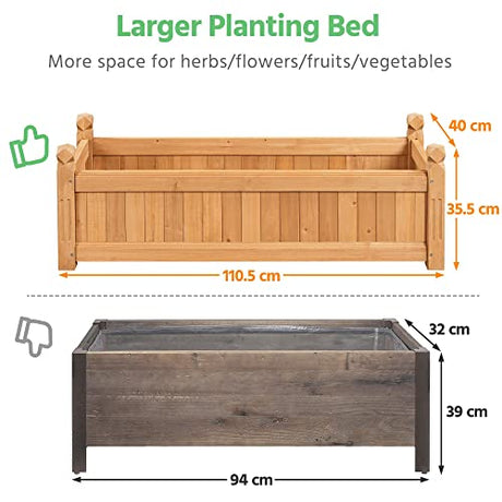 Yaheetech 43.5″ L×16″ W×14″ H Wooden Raised Garden Bed, Horticulture Wood Rectangular Garden Planter Outdoor, Raised Planter Box for Yaheetech