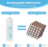 4 Pack 3600mWh Rechargeable 1.5V Lithium AA Batteries with Charger (4-Bay Independent Slot), Long Lasting Double A Size Battery for Blink Camera winbasic