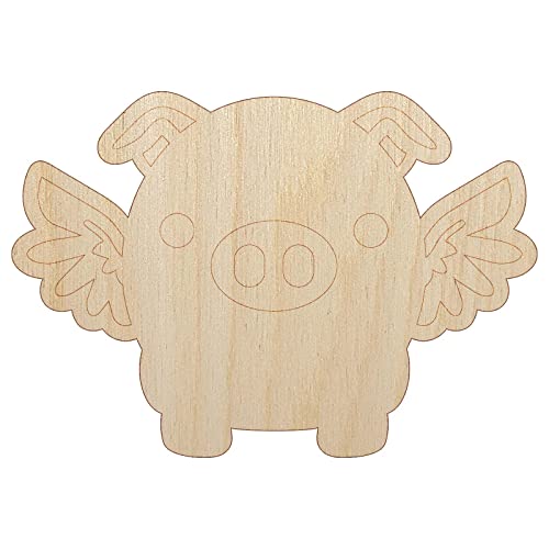 Cute Round Flying Winged Pig Unfinished Wood Shape Piece Cutout for DIY Craft Projects - 1/8 Inch Thick - 6.25 Inch Size Sniggle Sloth