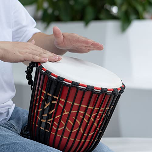 AIMEIS Djembe,10" African Drum Carved of Mahogany Goatskin Hand Drums for Adults Beginner (Red) AIMEIS