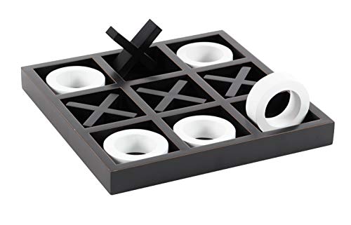 Deco 79 Wood Tic Tac Toe Game Set with White Os, 14" x 14" x 2", Black Deco 79