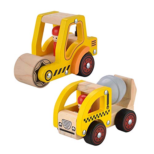Wooden Push Car Toys for Infants 12-18 Months, 2 Pcs Baby Vehicle Toys Hand Push Car Toys for 1 2 Year Old Boys Girls (Cement Truck + Road Roller KIDS TOYLAND