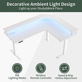 FEZIBO 63" Triple Motor L Shaped Standing Desk with LED Strip & Power Outlets, Height Adjustable Stand up Corner Gaming Desk with Ergonomic Monitor FEZIBO