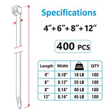 Zip Ties Assorted Sizes(4”+6”+8”+12”), 400 Pack, Black Cable Ties, UV Resistant Wire Ties by ANOSON ANOSON