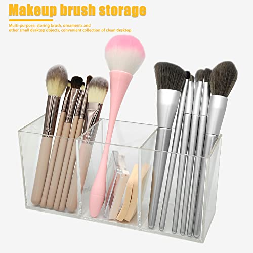 Cerpourt Clear Makeup Brush Organizer,Acrylic Cosmetic Brushes Storage Holder with 3 Slots,Pencil Pen Holder for Desk,Desk Organizer and Accessories Cerpourt