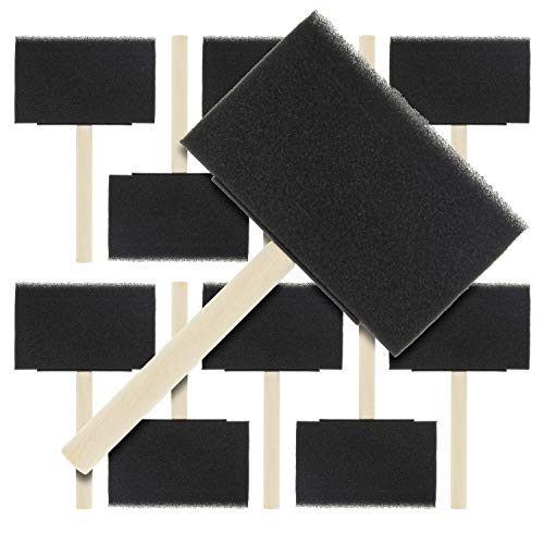 US Art Supply 4 inch Foam Sponge Wood Handle Paint Brush Set (Value Pack of 10) - Lightweight, durable and great for Acrylics, Stains, Varnishes, - WoodArtSupply