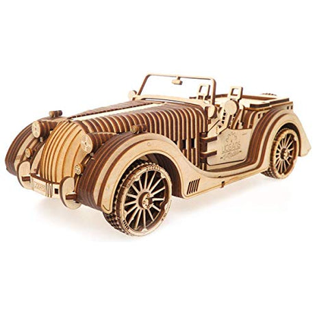 UGEARS VM-01 Roadster Vehicle – 3D Wooden car DYI – Fun Projects for Adults– 3D Mechanical Working Model Idea – Plywood Material with Transmission UGEARS