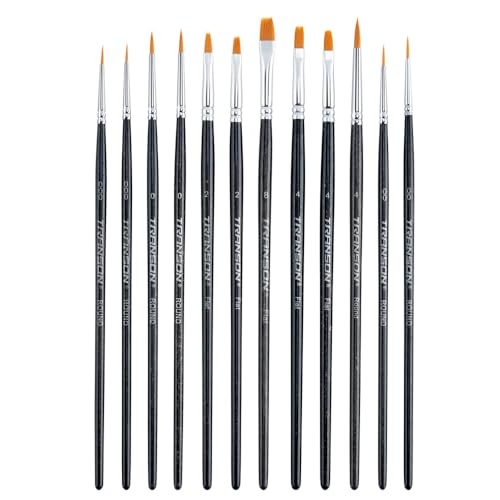 Transon 12pcs Small Detail Miniature Model Painting Brush Set Suitable for Acrylic Watercolor Gaouche Oil Painting