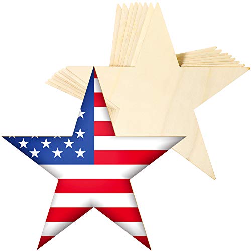 Qunclay 8 Pieces 11 Inches Patriotic Day Wood Star Cutouts Labor Day Unfinished Craft 4th of July Flag Day Wood Cutout Blank Wooden Decor for