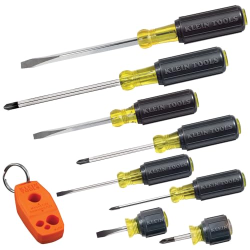 Klein Tools 85148 Screwdriver Set with Magnetizer / Demagnetizer for Magnetic Tips, Flathead and Phillips, Non-Slip Cushion Grip, 8-Piece Klein Tools