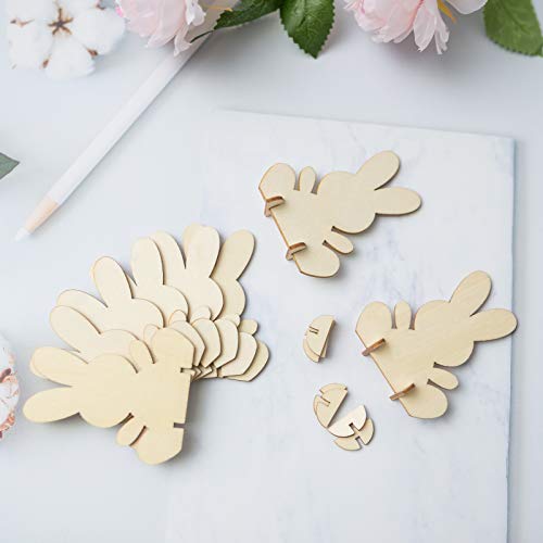 Samanter Unfinished Wooden Easter Bunny 3D Rabbit Wooden Stand Ornament Cutouts Craft for DIY Painting Table Decoration Easter Birthday Gift 10Pack