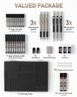 Nicpro 35PCS Art Mechanical Pencils Set, 3 PCS Metal Drafting Pencil 0.5 mm & 0.7 mm & 0.9 mm & 3 PCS 2mm Lead Holder (6B 4B 2B HB 2H 4H Colors) For Nicpro