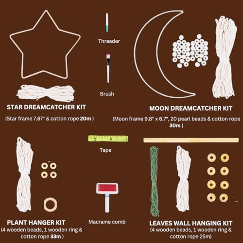 Macrame Kits for Adults Beginners, Dreamcatcher Kit for Adults, Macrame Kits for Beginning, Macrame Plant Hanger Kit, DIY Macrame Wall Hanging Kit, - WoodArtSupply