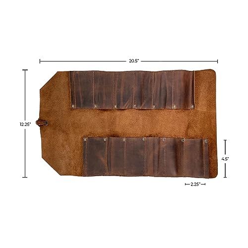 Hide & Drink, Big Tool Roll-Up Bag with 12 Slots, Workshop Storage, Woodworking Tools Organizer, Rustic Case, Full Grain Leather, Handmade, Bourbon Hide & Drink