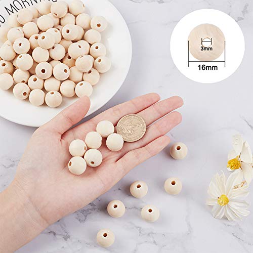 PH PandaHall 740pcs 16mm Natural Wood Beads Round Wood Beads with 3mm Hole Large Wooden Beads Wooden Loose Beads Wooden Spacer Beads for Crafts DIY