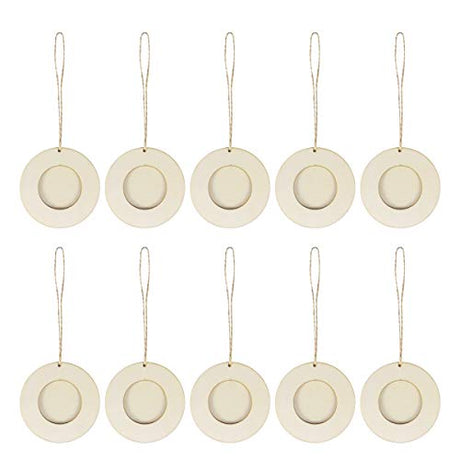 SUPVOX Wedding Decor 10pcs Mini Round Photo Frame Unfinished Wooden Picture Frame with Hanging Rope for DIY Crafts Home Bedroom Living Room Wedding SUPVOX
