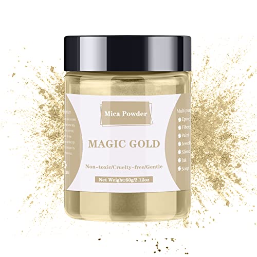 Mica Powder - 60g Mica Powder for Epoxy Resin - Pearl Pigment Powder Dye for Resin/Eye Shadow/Soap Making/Nails/Bath Bombs etc. (Magic Gold) - WoodArtSupply