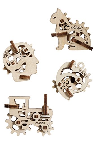 UGEARS 70029 U-Fidgets Tribiks Puzzle Pieces Set with 4 Models Anti-Stress 3D Puzzle Self Assembly Kit 4 Mini Miniature Model Mechanical Models