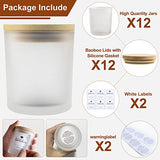 CONNOO 12Pack 10 oz Frosted Glass Candle Jars with Bamboo Lids for Making Candles Empty Candle Tins with Wooden Lids, Bulk Clean Candle Containers - CONNOO