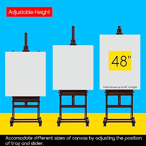 MEEDEN Large Studio Artist Easel, Holds Max Canvas 48", Solid Beech Wood H-Frame Easel with Large Storage Tray, Adjustable Art Paintng Easel, Studio MEEDEN