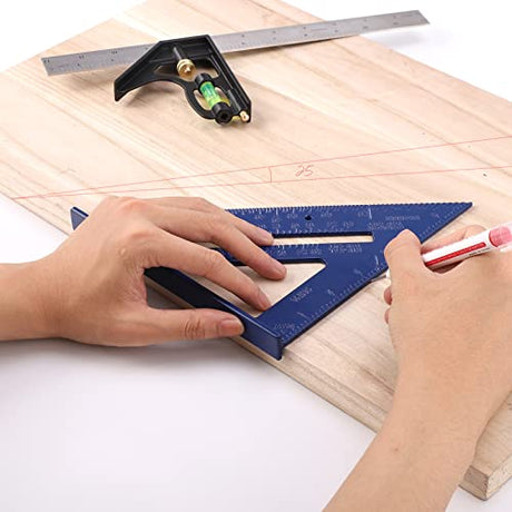 Rafter Square and 12 inch Combo Square Set,Carpentry Squares, Combination Square with Bubble Vial, Woodworking Square, Aluminum Rafter Square, LARMEIL