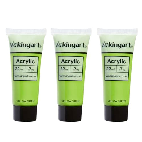 KINGART 500-131 PRO Artist Quality Yellow Green Acrylic Paint, 22ml (0.74oz) Tubes, 3 Pack - Set (66ml Total), Yellow Green KINGART
