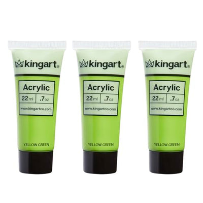 KINGART 500-131 PRO Artist Quality Yellow Green Acrylic Paint, 22ml (0.74oz) Tubes, 3 Pack - Set (66ml Total), Yellow Green