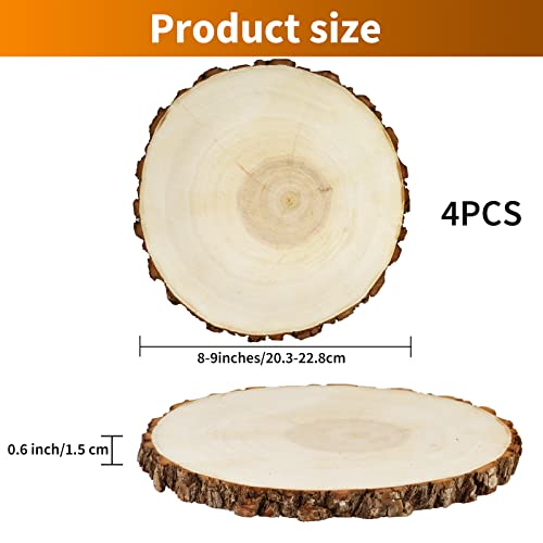 FSWCCK 4 Pack 8-9 Inches Natural Round Wood Slices Unfinished Craft Wood Kit Circles Large Wood Slices for DIY Crafts, Weddings Centerpieces Decor, FSWCCK