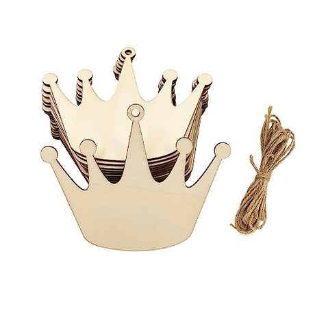 32 Pack Wood Crown Cutouts Unfinished Wooden Crown Hanging Ornaments DIY Crown Craft Gift Tags for Thanksgiving Christmas Home Party Decoration Craft Xonzmmk
