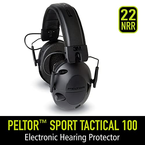 Peltor Sport Tactical 100 Electronic Hearing Protector, Ear Protection, NRR 22 dB, Ideal for the Range, Shooting and Hunting, TAC100-OTH, Black, One Peltor Sport