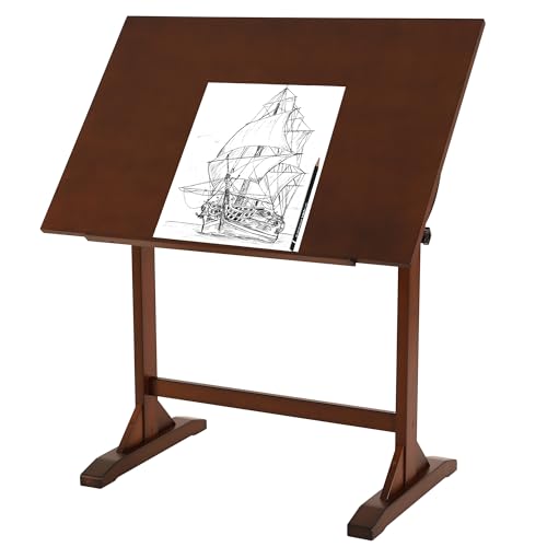 VISWIN 24'' x 35" Artist Drafting Table, Adjustable Angle, 34" Height Solid Pine Wood Drawing Table, Art Table for Adults, Tilts Flat, Art Craft - WoodArtSupply