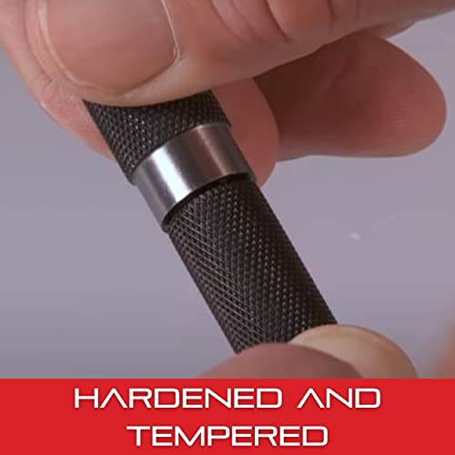 Starrett Steel Center Punch with Square Shank and Knurled Finger Grip - Hardened and Tempered, 5" Length, 1/4" Diameter Tapered Point, 7/16" Square Starrett