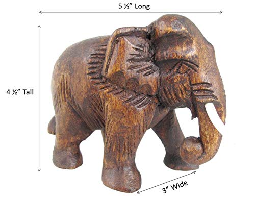 Land of Simple Treasures Hand Carved Wooden Elephant Statue - Wood Elephant Carving from Thailand - Feng Shui Elephant Figure - Brown, 5.5 Inches Land of Simple Treasures