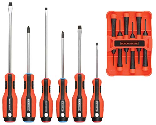 BLACK+DECKER Magnetic Screwdriver Set, Phillips, Flat Head, and Precision Screwdrivers, 12-Piece (BDHT65002) - WoodArtSupply