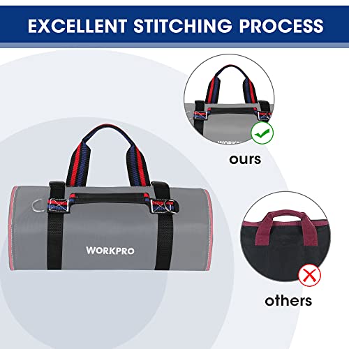 WORKPRO Roll Up Tool Bag, Tool Roll Up Bag with Detachable Tool Pouches, Heavy Duty Tool Bag Organizer with 6 Pockets, Tool Roll Organizer for WORKPRO