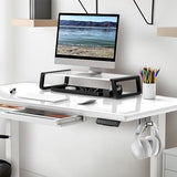 SHW 48-Inch Glass Electric Height Adjustable Desk with Monitor Riser and Drawer, White SHW