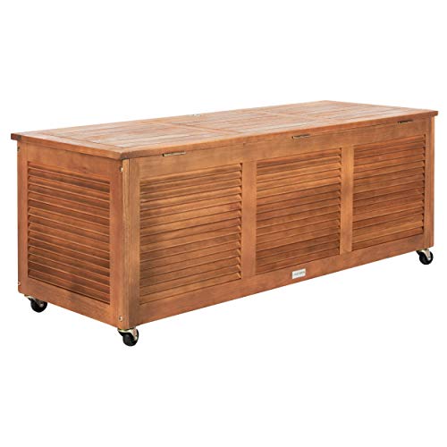 Safavieh PAT7038A Outdoor Collection Elina Teak 47.2" Cushion Deck Box, Natural - WoodArtSupply