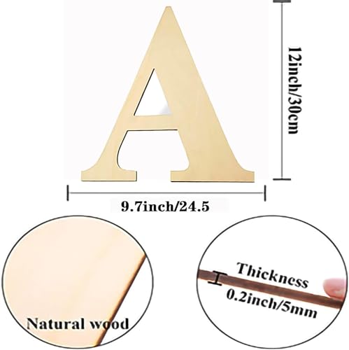 YRONTY 12 Inch Wooden Letters A, 1/5 Inch Thick Blank Unfinished Wood Letter Wooden Sign Board for Painting, Craft and Home Wall Decoration YRONTY