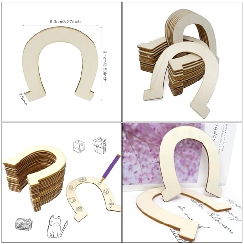 Honbay 24PCS Horseshoe Shaped Blank Unfinished Wood Discs Slices for DIY Crafts HONBAY