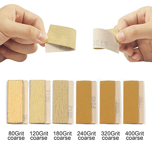 70 Sheets Micro Detail Sander Paper Kit,3.5”x 1”Hand Sanding Block for Small Projects Wet Dry Hook & Loop Alumina 80 to 600 Grit Sandpaper for Wood MAXMAN