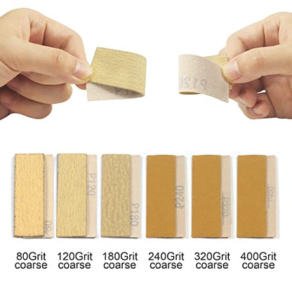 70 Sheets Micro Detail Sander Paper Kit,3.5”x 1”Hand Sanding Block for Small Projects Wet Dry Hook & Loop Alumina 80 to 600 Grit Sandpaper for Wood