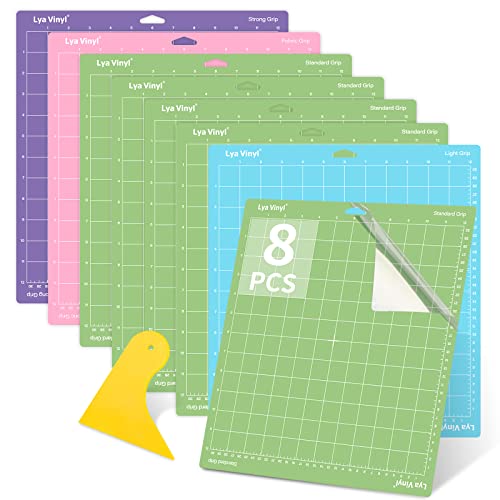 Cutting Mats for Cricut - Lya Vinyl 8 Pack Variety Cutting Mats 12x12 INCH, Cutting Mats for permanent Vinyl(StandardGrip, LightGrip, StrongGrip, - WoodArtSupply