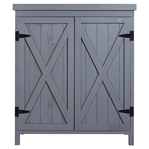 Outsunny Garden Storage Cabinet, Outdoor Tool Shed with Galvanized Top and Two Shelves for Yard Tools or Pool Accessories, Grey Outsunny