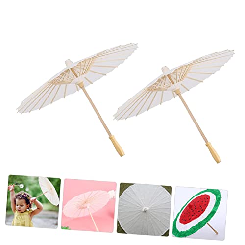 VILLCASE 2pcs chinese paper japanese umbrella Unfinished Umbrella oil paper parasol macrame decor white paper parasols wedding decorations Rainproof VILLCASE