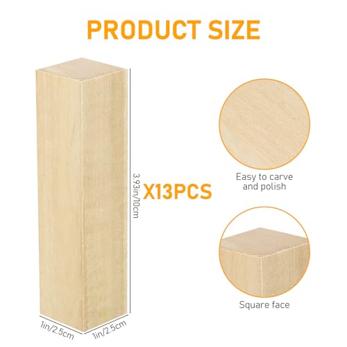 qxayxa 13 Pcs Unfinished Wooden Blocks for Crafts,Basswood Carving Blocks, Basswood for Wood Carving Blocks, Bass Wood for DIY Carving, Crafting, qxayxa