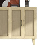 Panana Buffet Storage Cabinet with Rattan Decorating 4 Doors Living Room Kitchen Sideboard 48.43 x 34.65 x 15 inch (Natural Wood) Panana
