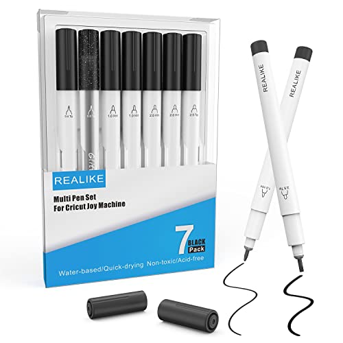 REALIKE Black Pens Set for Cricut Joy, 7 Pack Variety Pens Include Fine Point Pen,Glitter Gel, Marker, Calligraphy Writing Drawing Pens Compatible REALIKE