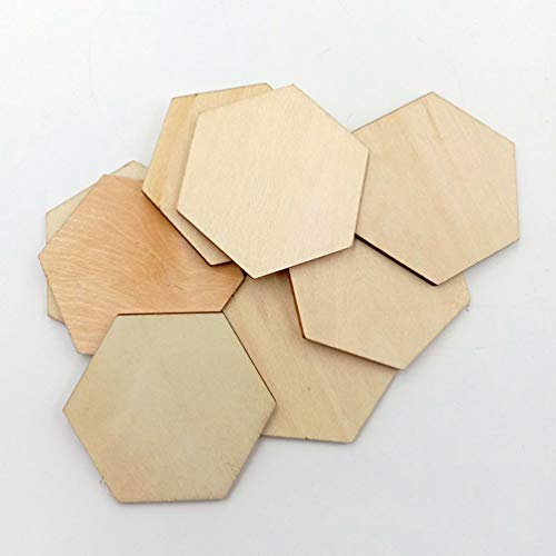 EXCEART 50Pcs 50MM Wooden Pieces Hexagon Wood Shape Unfinished Hexagon Cutout Shapes DIY Craft Project Ornaments Decorations EXCEART