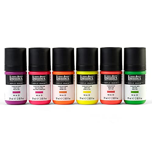 Liquitex Professional Acrylic Gouache Paint, 6 x 59ml (2-oz), Fluorescents Set - WoodArtSupply